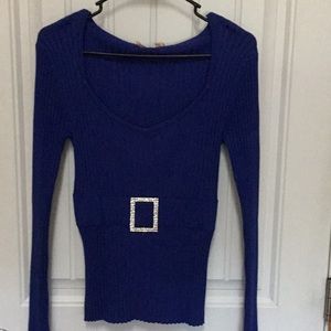 Belldini Blue Rhinestone Buckle Sweater